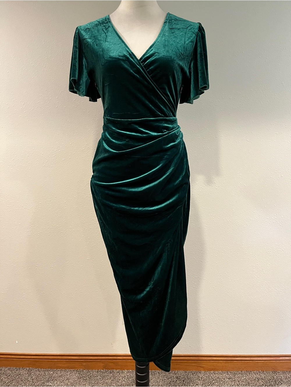 Cyclamen Elegant Emerald Green‎ Velvet fake Wrap Dress size small